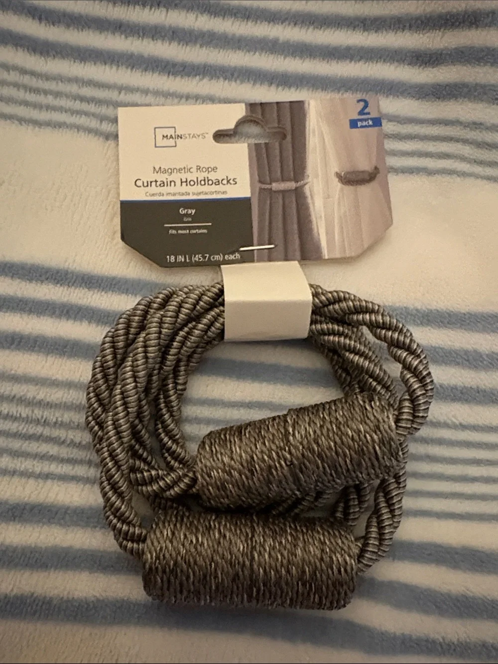 Mainstays Gray Twisted Rope Magnetic Curtain Holdbacks - 2 Pack